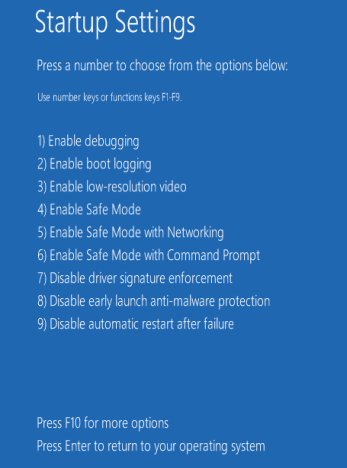 startup settings on Windows