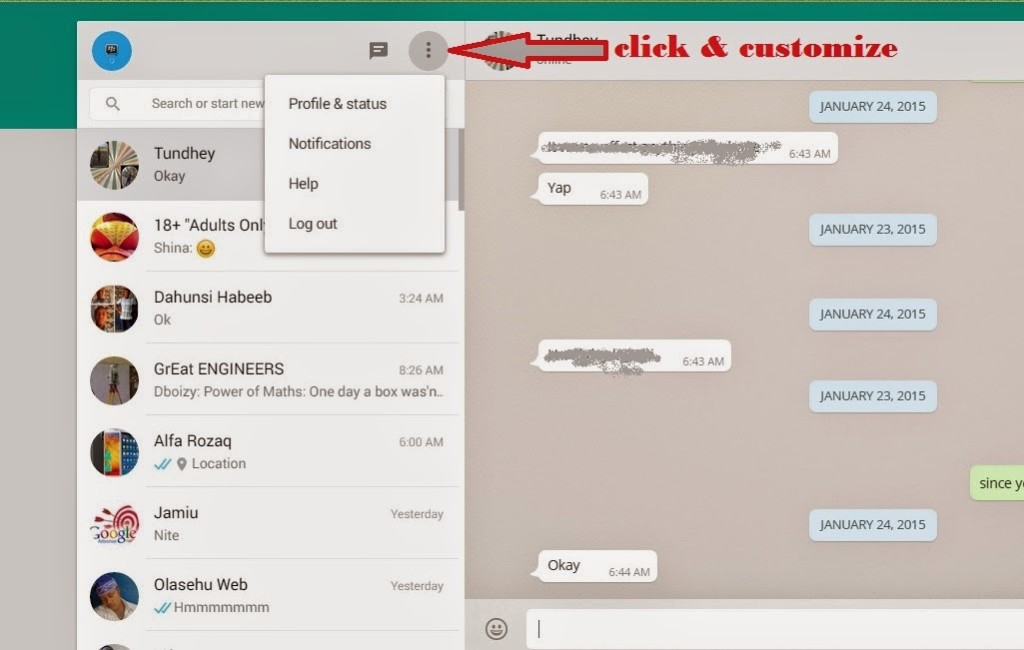edit your whatsap profile on pc