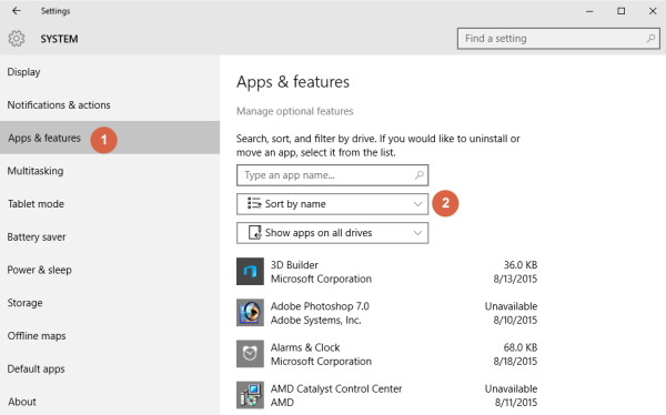 uninstall apps and programs from windows 10