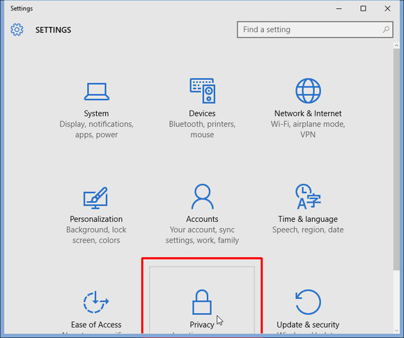 privacy windows 10 settings menu