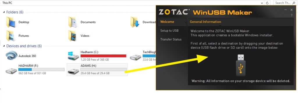 drag and drop usb or disc