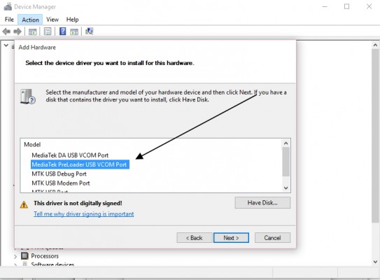 Manually install MediaTek USB VCOM drivers