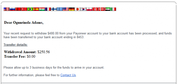 withdraw funds from Payoneer to Nigeria account