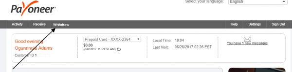 withdraw funds on payoneer