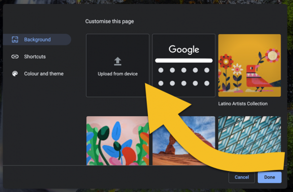 change chrome background image and theme