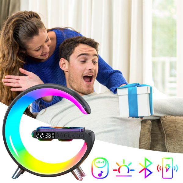 Bluetooth Speaker LED Alarm Clock.RGB Colorful Atmosphere Night Light Lamp.Sunrise Simulation Wake Up.15W Wireless Phone Charger