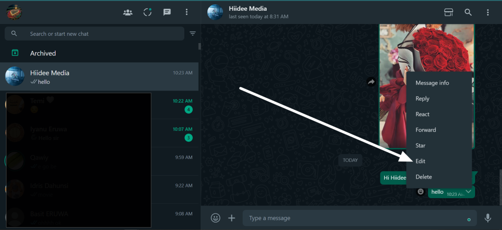 how to edit whatsapp messages
